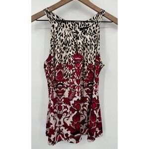 White House Black Market Silk Blouse Women 8 Halter Leopard Damask Ivory Pink